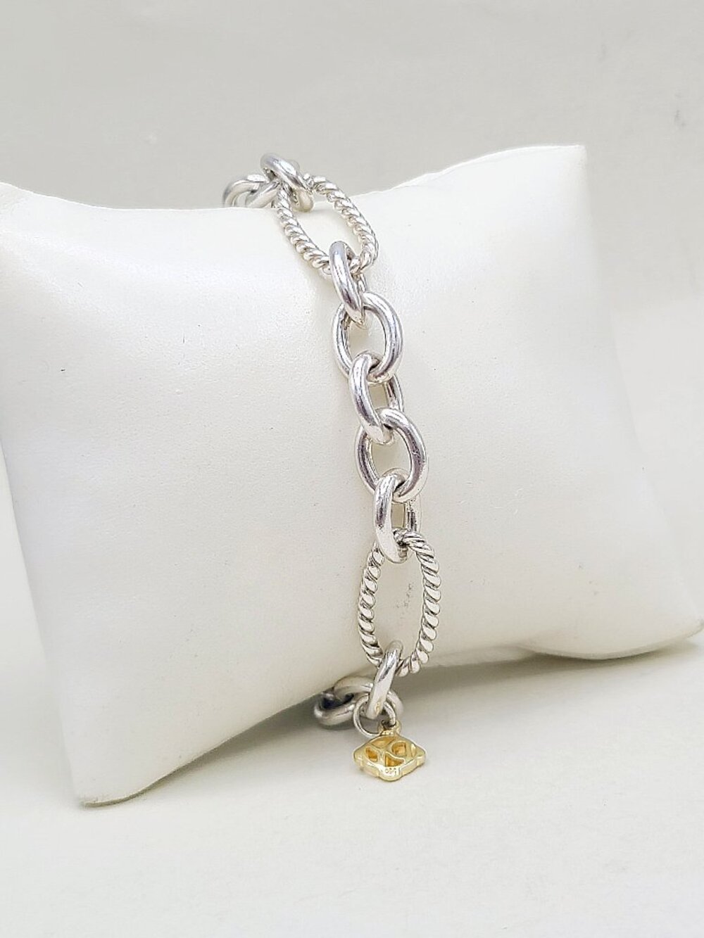 David Yurman Figaro Chain Bracelet w/ 18K Yellow Gold - 10mm - Size Large